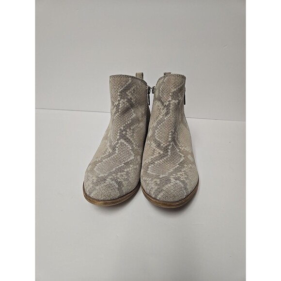 Lucky Brand Women's Grey Basel Leather Booties Gray Tan Green Snake Print 7M - Picture 2 of 11